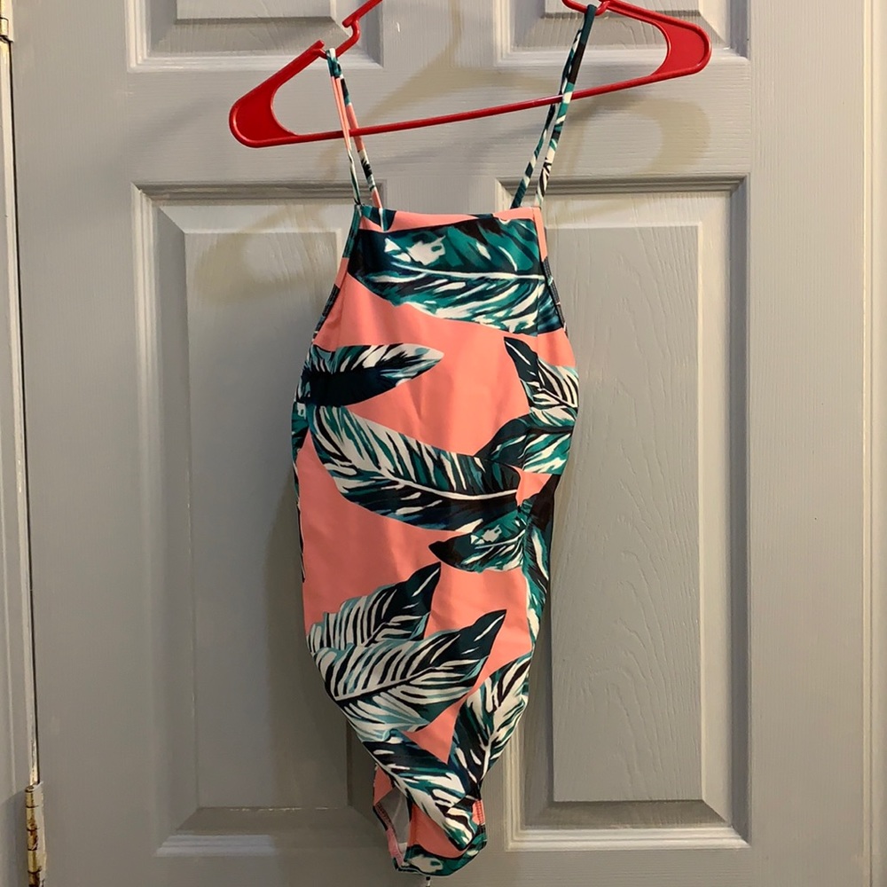 One piece tie swimsuit pink/green
